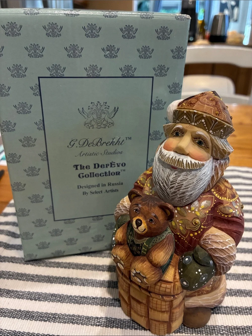 Hand-Painted Rustic Red Santa with Bear Holiday Figurine
